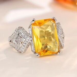 ⭐️Radiant Cut Canary Yellow Cz  Diamond  Cocktail Ring⭐️